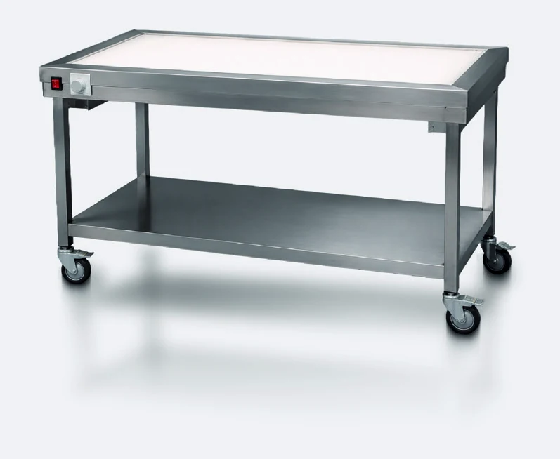 Tavolo luminoso per ispezione Steel & Power con piano retroilluminato