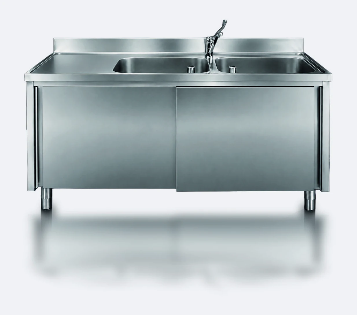 Mobile lavello tecnico a due vasche in acciaio inox AISI 304 Steel & Power